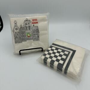 Vintage Paper Cocktail Napkins  New Old Stock Open House and Checkerboard
